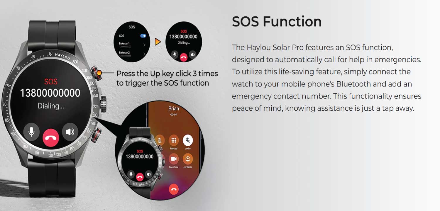 HAYLOU Solar Pro Smart Watch SOS Features
